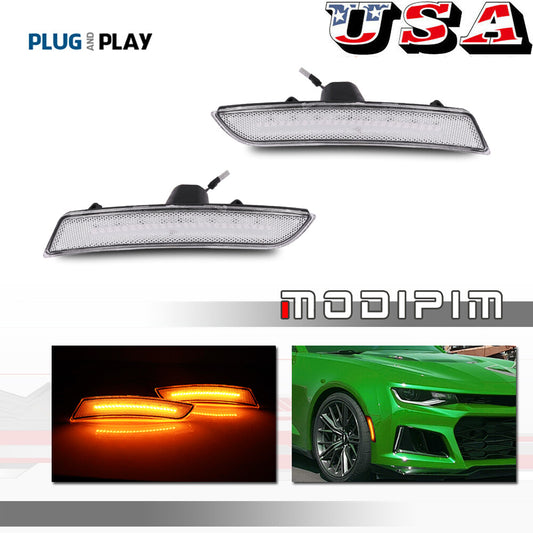 for Chevrolet Camaro 2016 - 2023: Clear Lens Amber LED Front Side Marker Light Kit