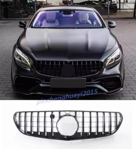 for Mercedes-Benz S-Class Coupe W217, Gloss Black GT Style Front Bumper Center Grille 18-20