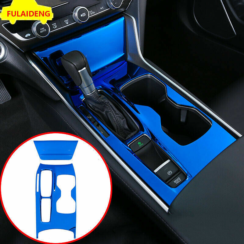 for Honda Accord 2018-2022 Blue Interior Gear Shift Box Panel Cover Trim S.Steel
