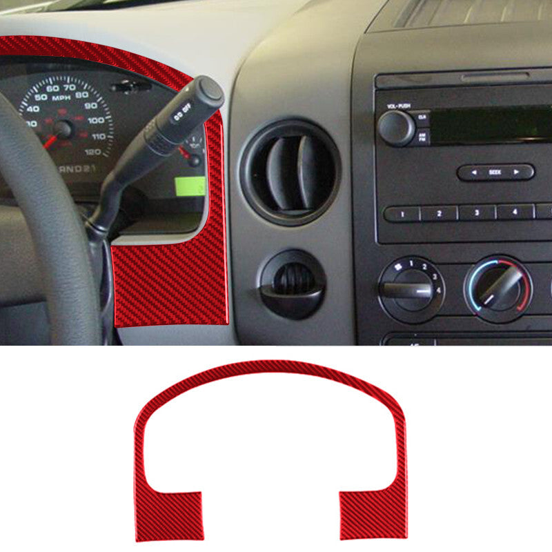 Red Carbon Fiber Speedmeter Cluster Panel Trim Cover for Ford F150 2004-2008