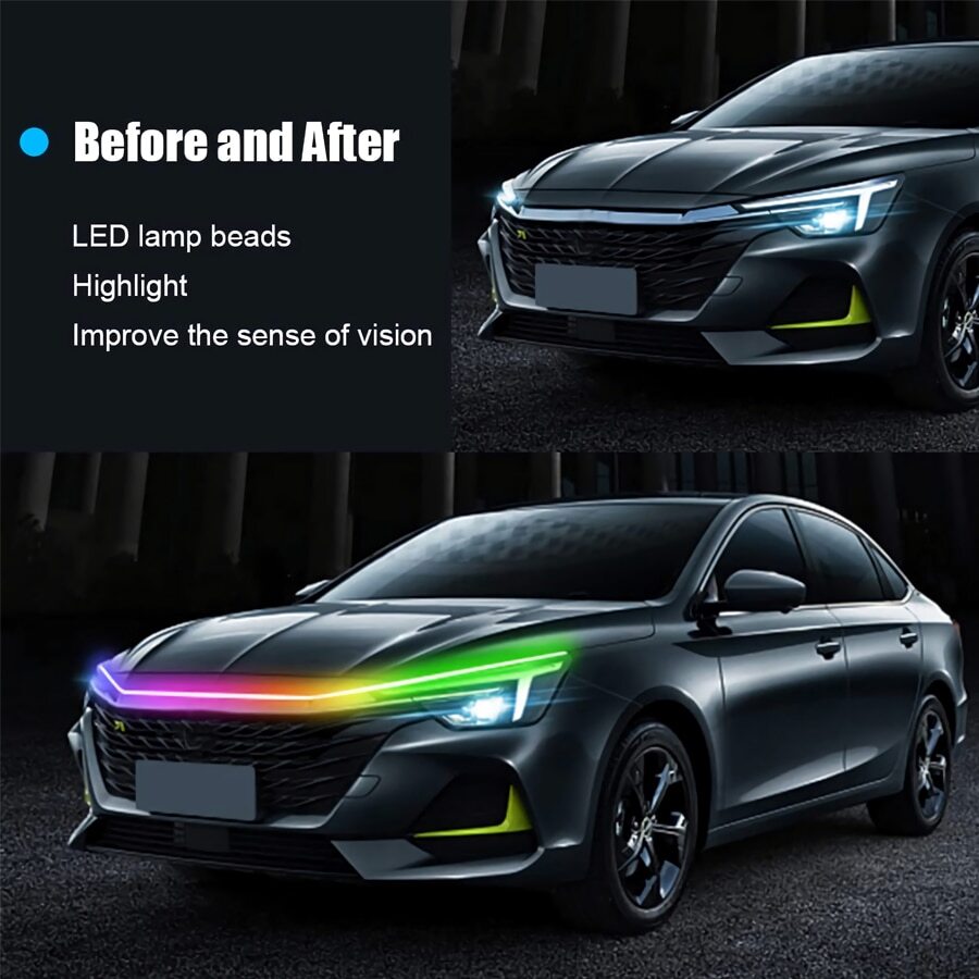 Dreamcolor RGB Car SUV LED DRL Hood Light Strip Engine Cover Lamp APP+Remote