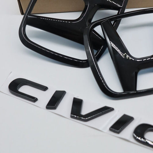 Glossy black embroidered badge for H+ for CIVIC FC FK 2015 - 2021 sticker front and back kit