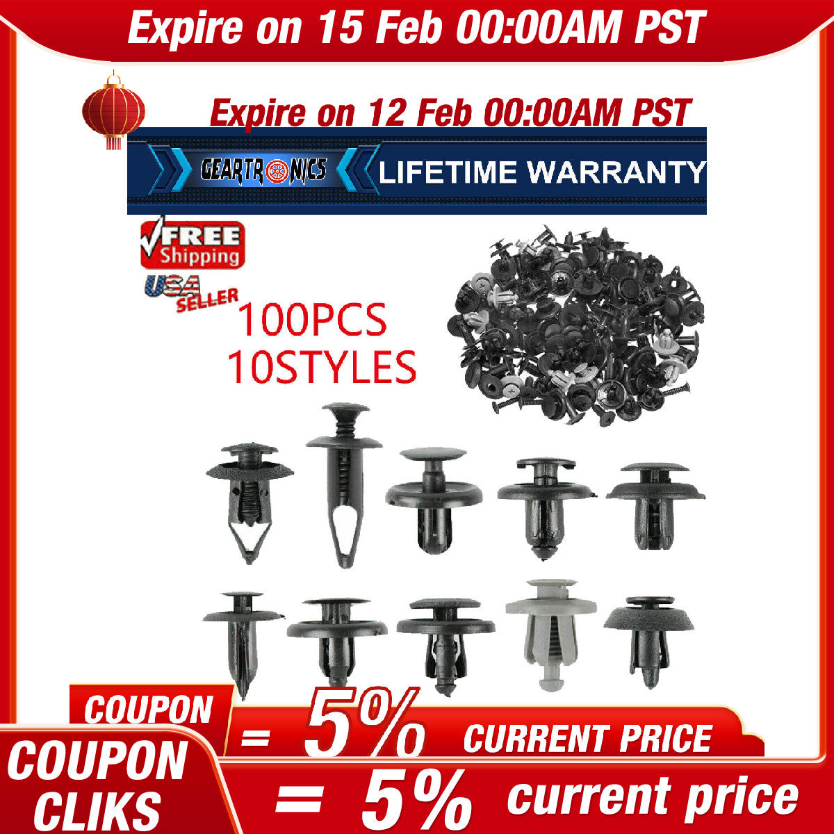 100PCS Fender Clips Trim Car Push Pin Rivet Bumper Fastener Retainer 9 8 7 6mm