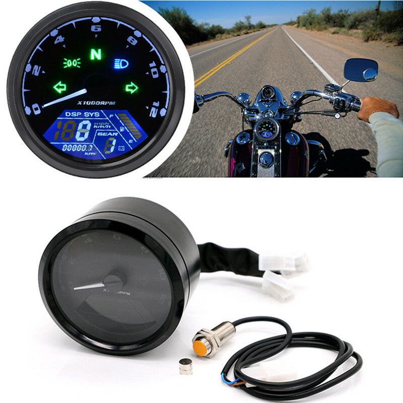 Motorcycle LCD Digital Tachometer Speedometer Odometer 12000RPM for 2-4 Cylinde