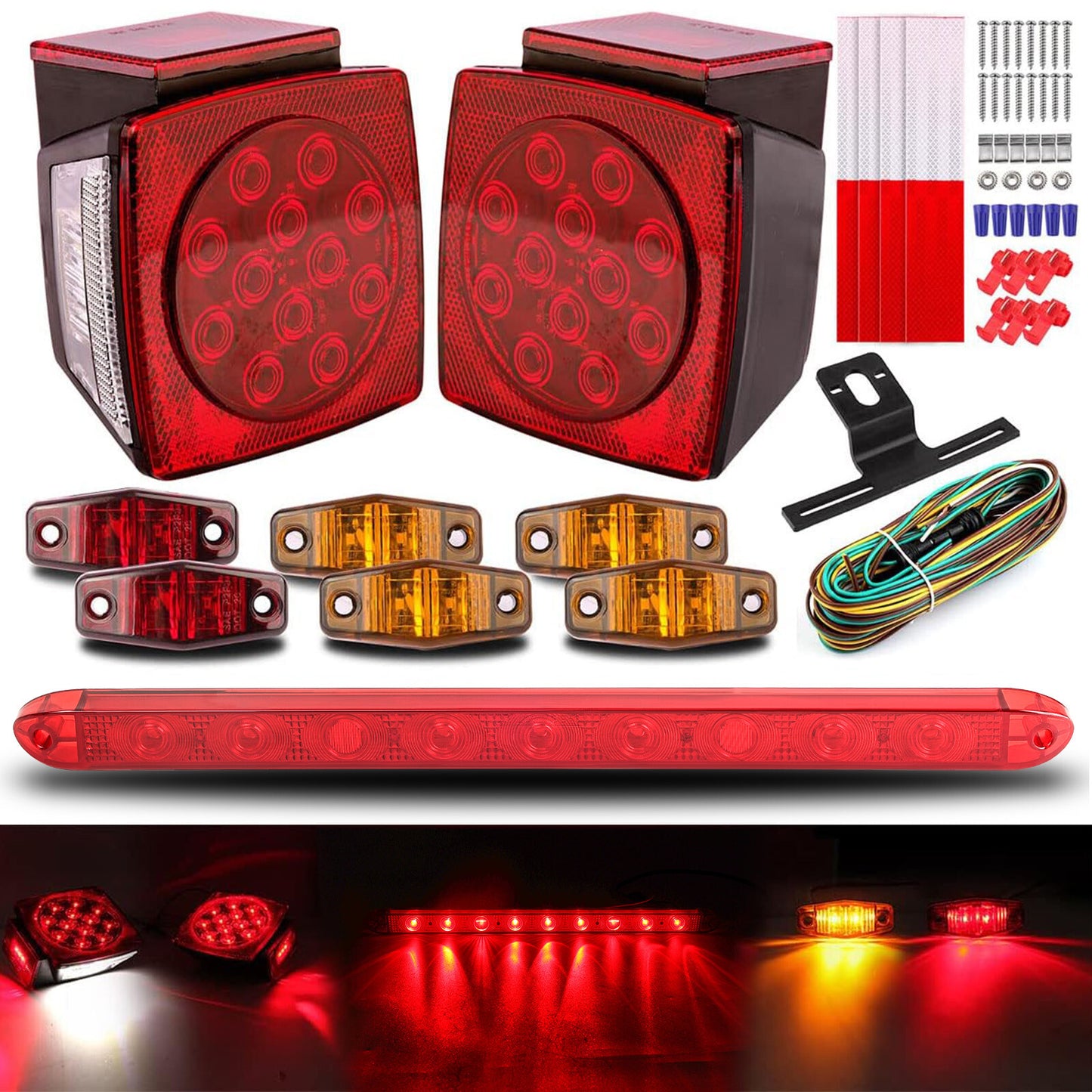 Upgrade Rear LED Submersible Trailer Truck Boat Marker Tail Light Kit Waterproof