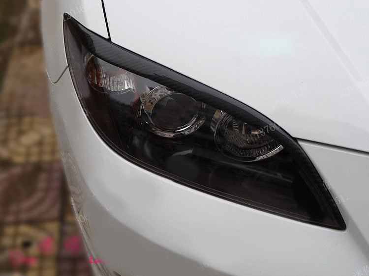 Carbon Fiber Front Headlight Eyelid Eyebrows Cover Trim for Mazda 3 4-Door 07-11