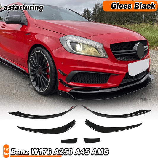 for Benz W176 A250 A45 Gloss Black Front Bumper Fins Canards Lip Splitters