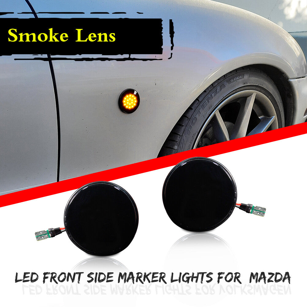 Amber LED side marker lights on the front bumper of 1989-2015 for Mazda MX-5.