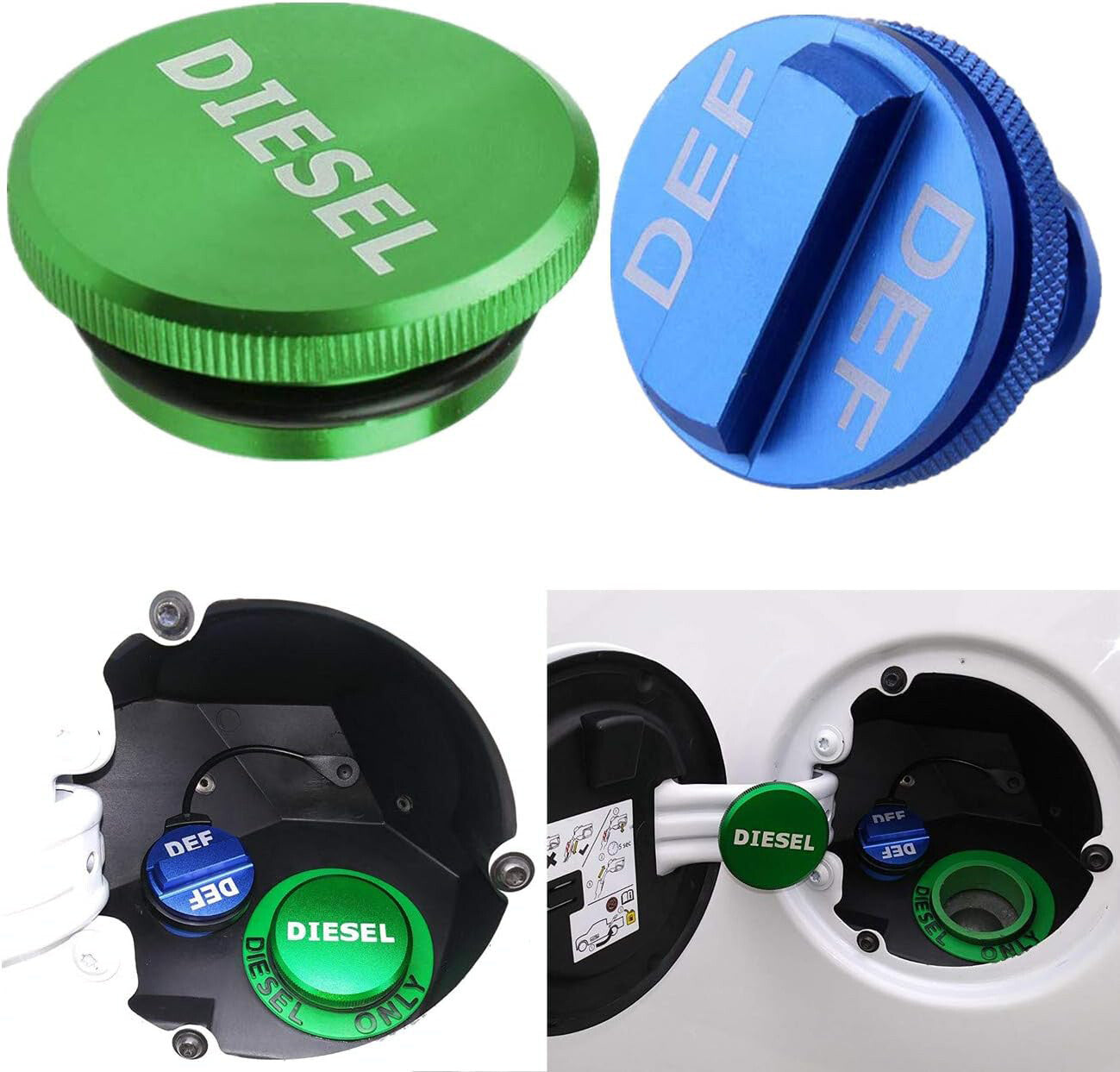 For 2013-2018 for Dodge for Ram Green Diesel Fuel Tank Caps Blue DEF Cap Aluminum