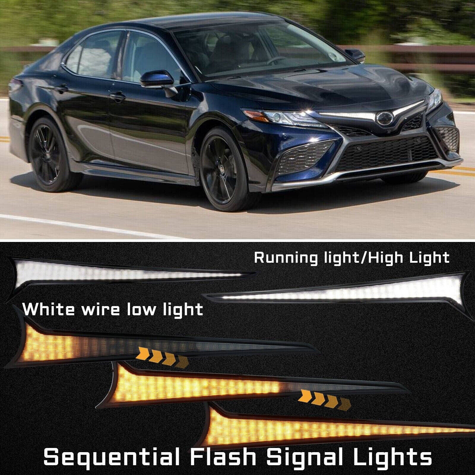 2 Pcs for Toyota for Camry SE XSE 2018-2023 LED Fog Grille Lamp DRL Yellow + white