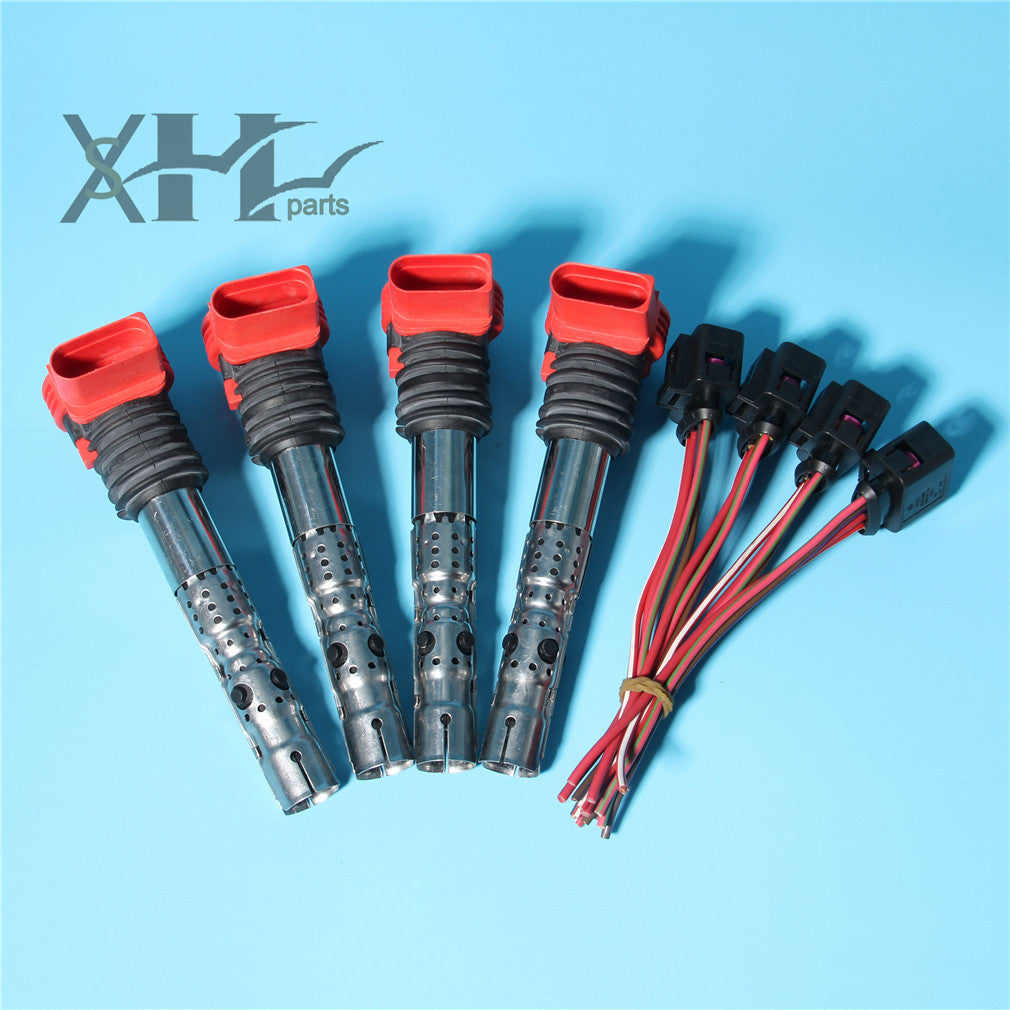 Brand new 4-piece red ignition coil and plug kit for Audi for A4 , B6, B7, for A6 , C5, for A8 , D3 3.0 V6