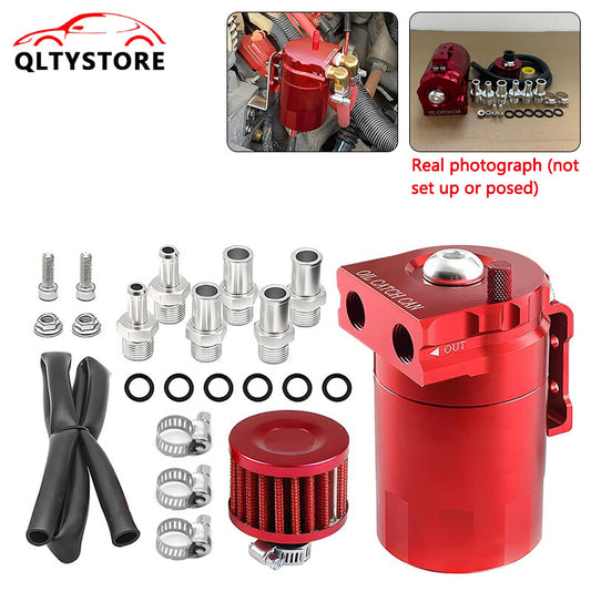 Oil Catch Can Kit Reservoir Baffled Tank with Breather Filter Aluminum Red