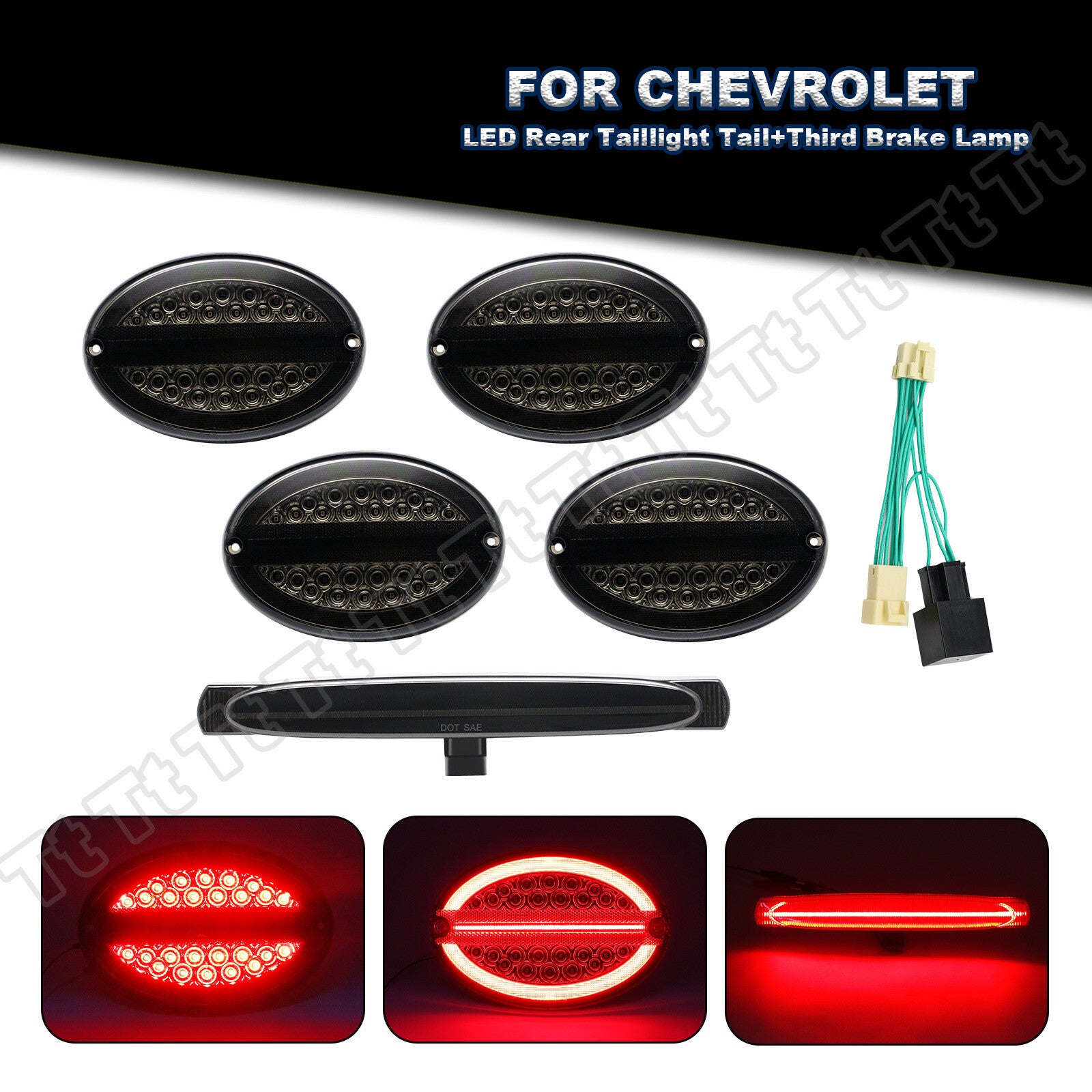 Applicable to 1997-2004 for Chevrolet for Corvette C5 smoked LED taillights and third brake light.