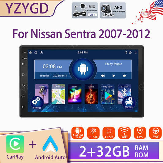 Car Radio for Nissan Sentra 2007-2012 7Android 14 Carplay Stereo GPS Screen