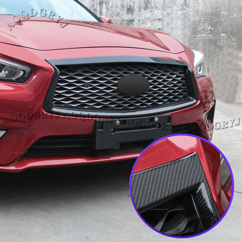 for Infiniti Q50 2018-2021 Carbon Fiber Front Grille Grill Moulding Trim Cover