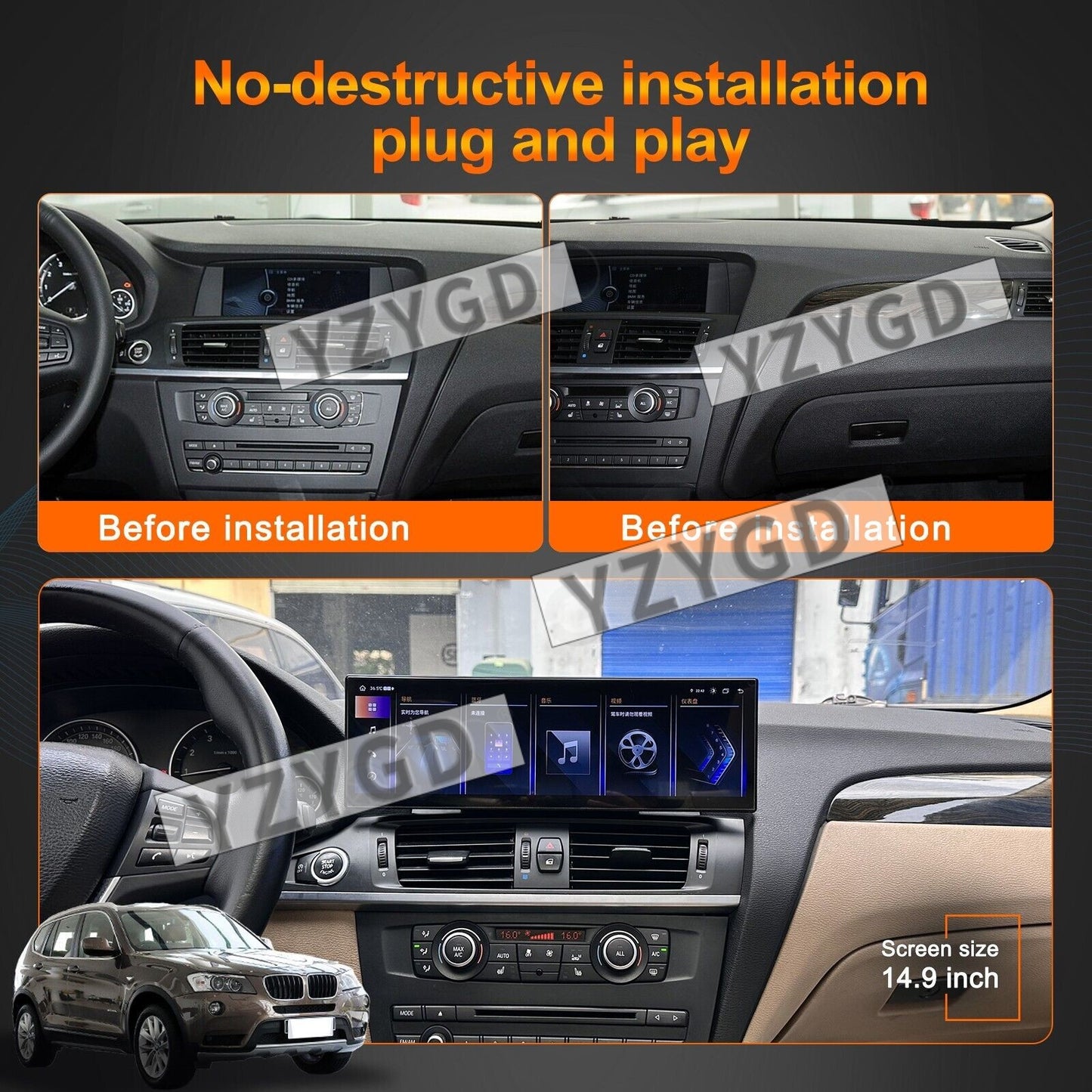 14.9Android CarPlay Car Radio for BMW X3 F25 X4 F26 2011-2017 GPS Navi Stereo