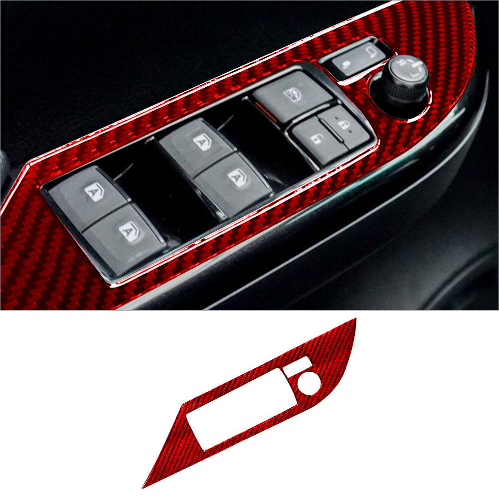 Red Carbon Fiber Interior Driver Side Door Control Cover Trim for Toyota Hilux
