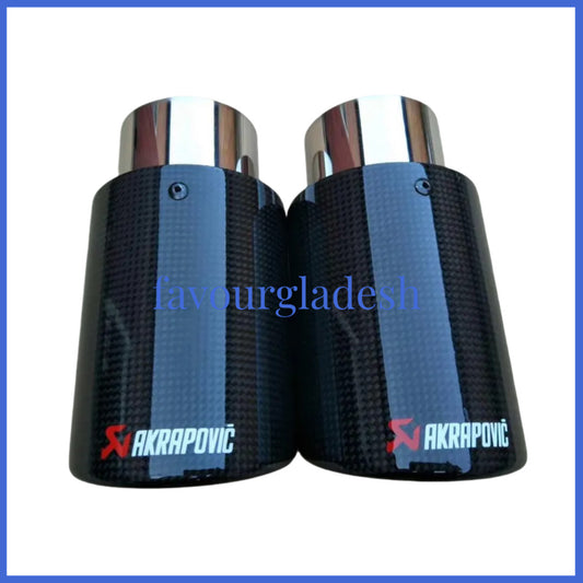 2Universal Akrapovic Glossy Carbon Fiber Exhaust Muffler tip Tail pipe 63-76mm
