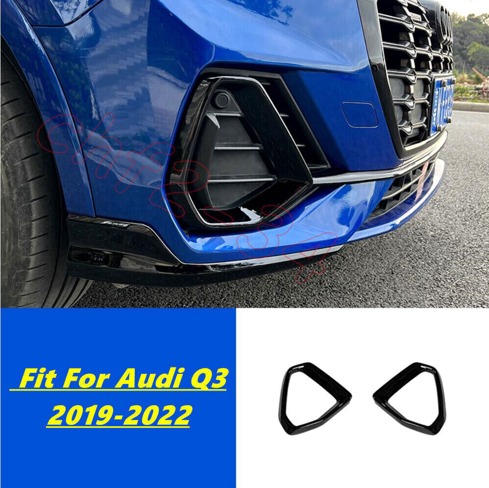 Fit for Audi Q3 19-22 ABS Glossy Black Front Bumper Fog Light Lamp Frame Trim 2X