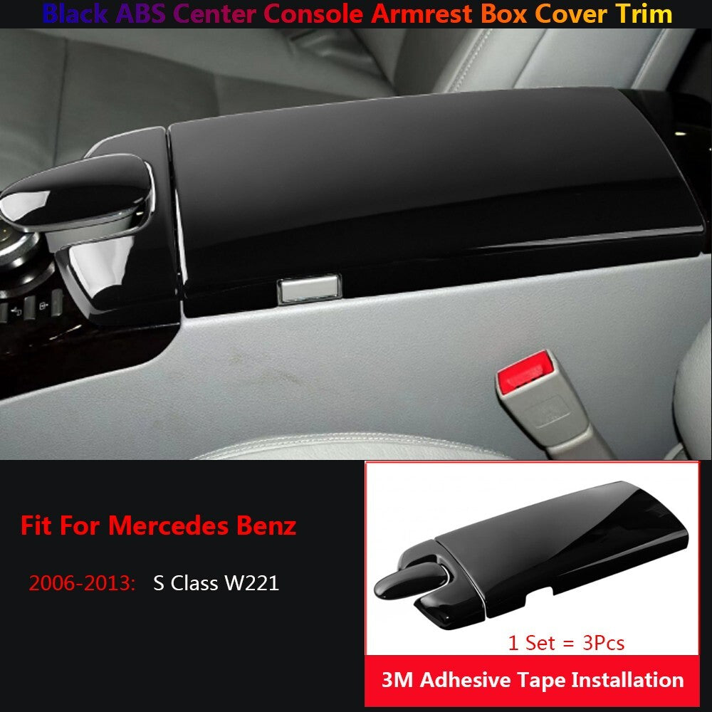 Black for Mercedes-Benz S W221 Car Center Console Armrest Box Cover Trims