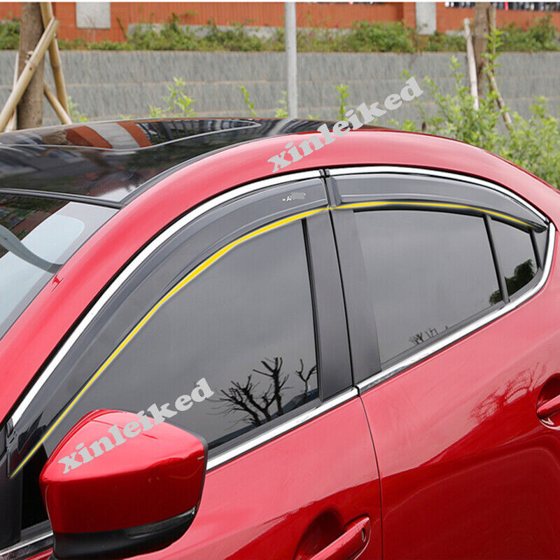 Car Window Visor Sun Rain Guard Vent Shade W/Chrome for Mazda 3 Axela 2014-2018