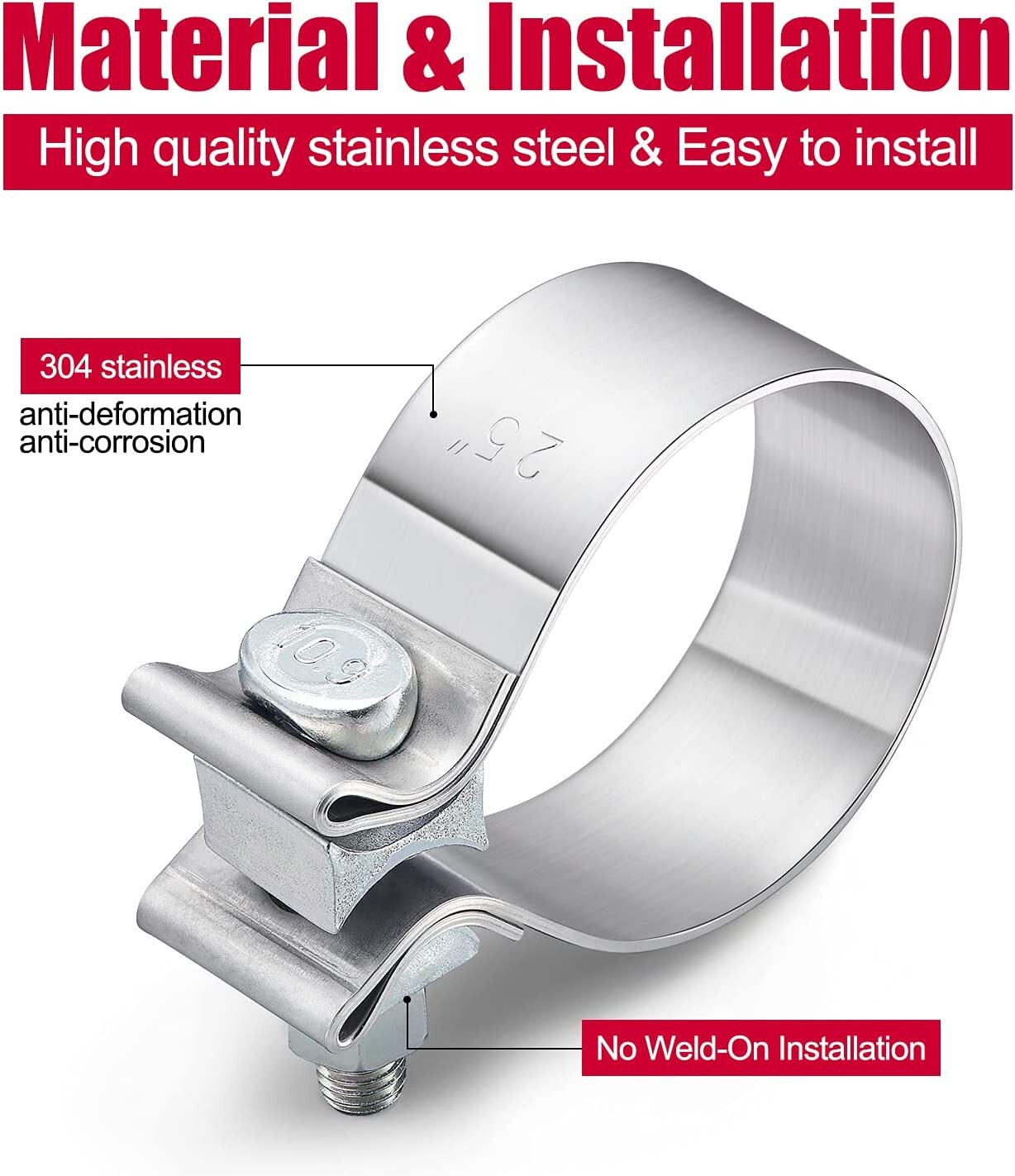 Exhaust clamp pipe repair parts, 2.5-inch narrow band clamp suitable for exhaust heads