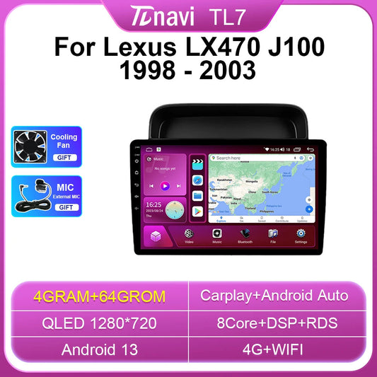 Android CarPlay Car Radio Screen for Lexus LX470 J100 1998-2003 Video Player GPS