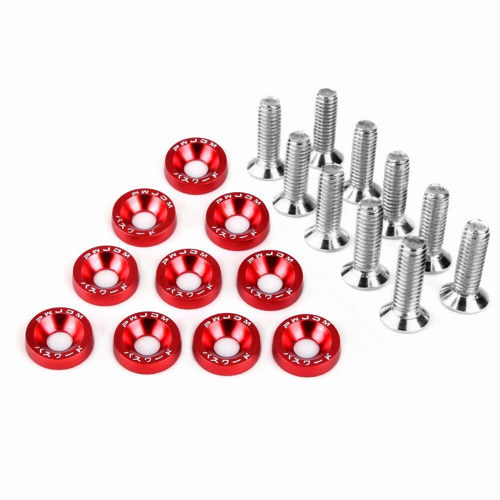 20PCS Red JDM Billet Aluminum Fender/Bumper Washer/Bolt Engine Bay Dress Up Kit