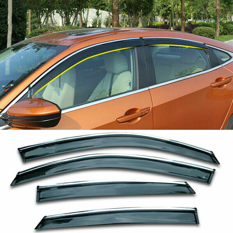for Honda for Civic Sedan 16-21 W/Chrome Window Visor Sun Rain Guard Vent Shade Kit