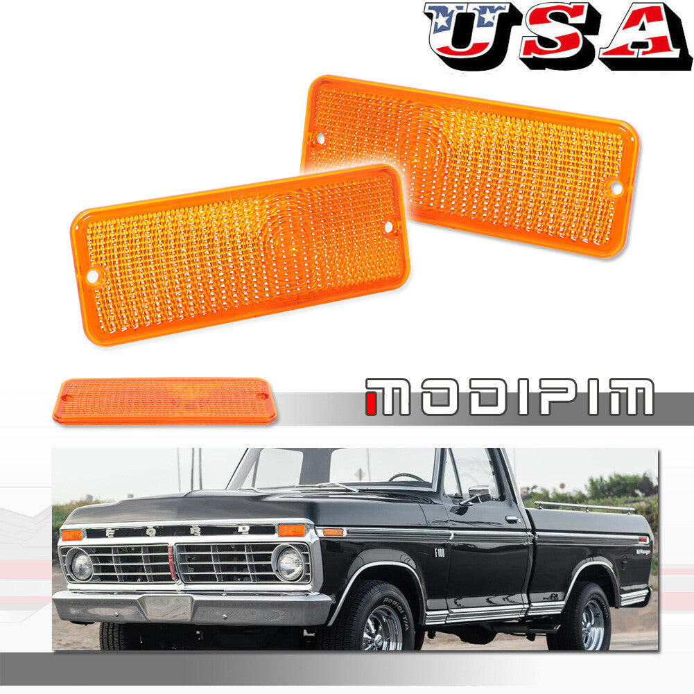 Two front turn signal parking light covers for Ford F-100 F100 74-1977 906552204