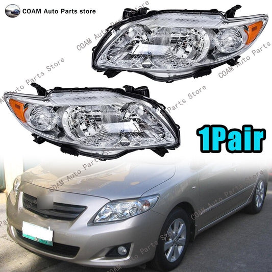 LHRH headlights for 2009 and 2010 for Toyota for Corolla CE LE with chrome housings.