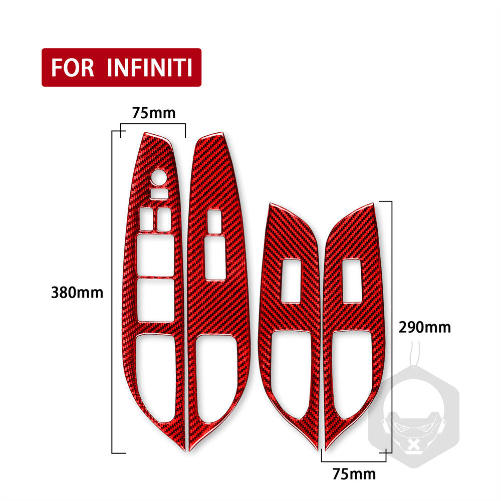 for Infiniti G37 Sedan 2007-2013 Red Carbon Fiber Window Lift Switch Button Trim