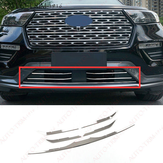Chrome Front Bumper Lower Decor Grill Trim Strips5 for Ford Explorer 2020-2023