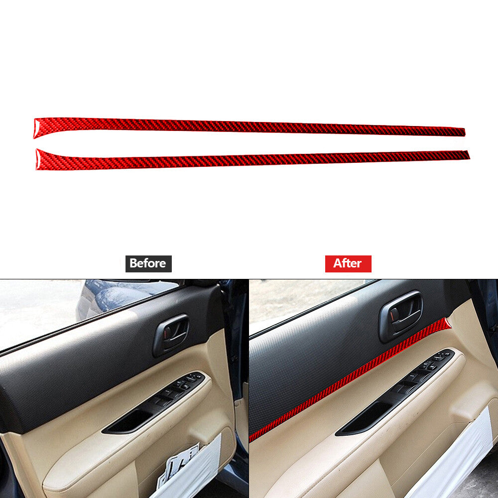 2Pcs Red Carbon Fiber Front Door Strip Trim Cover for Subaru Forester 2005-2008