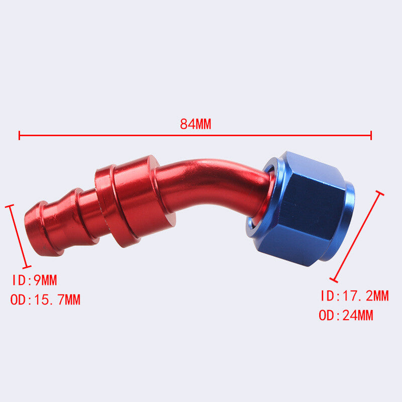 8AN AN8 45 Degree Push Lock Hose End Barb Fitting/Adaptor Push-On Hose Fittings