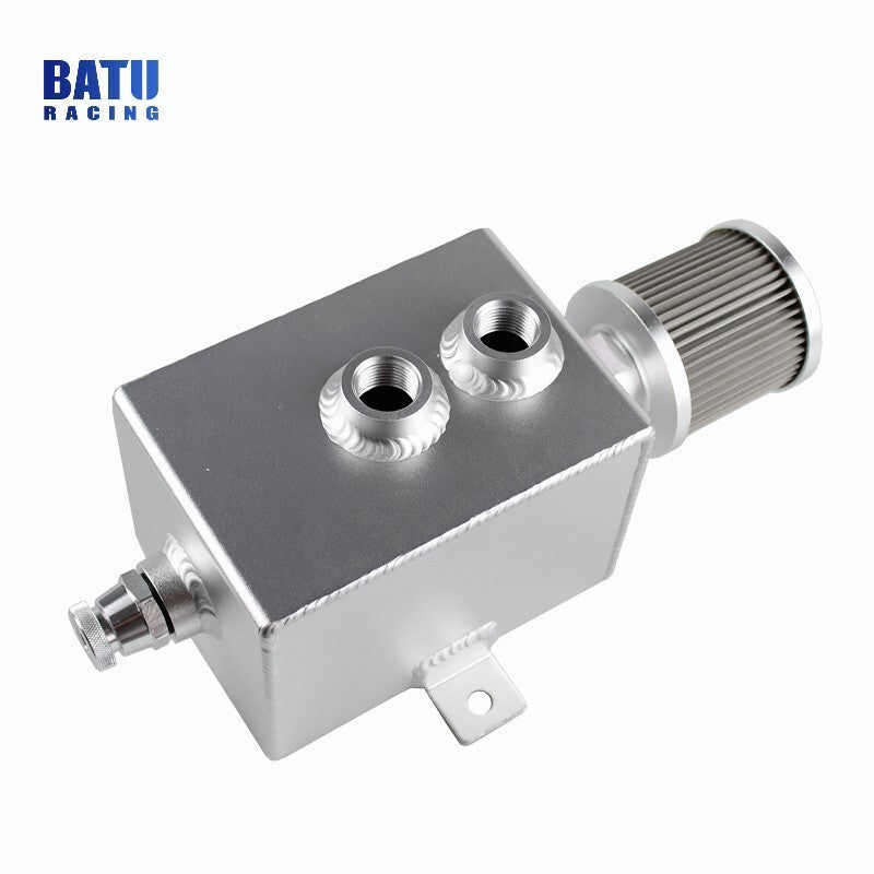 Silver 2L Oil Catch Can Tank 2 Port AN10 +Breather Filter Drain Tap Baffled