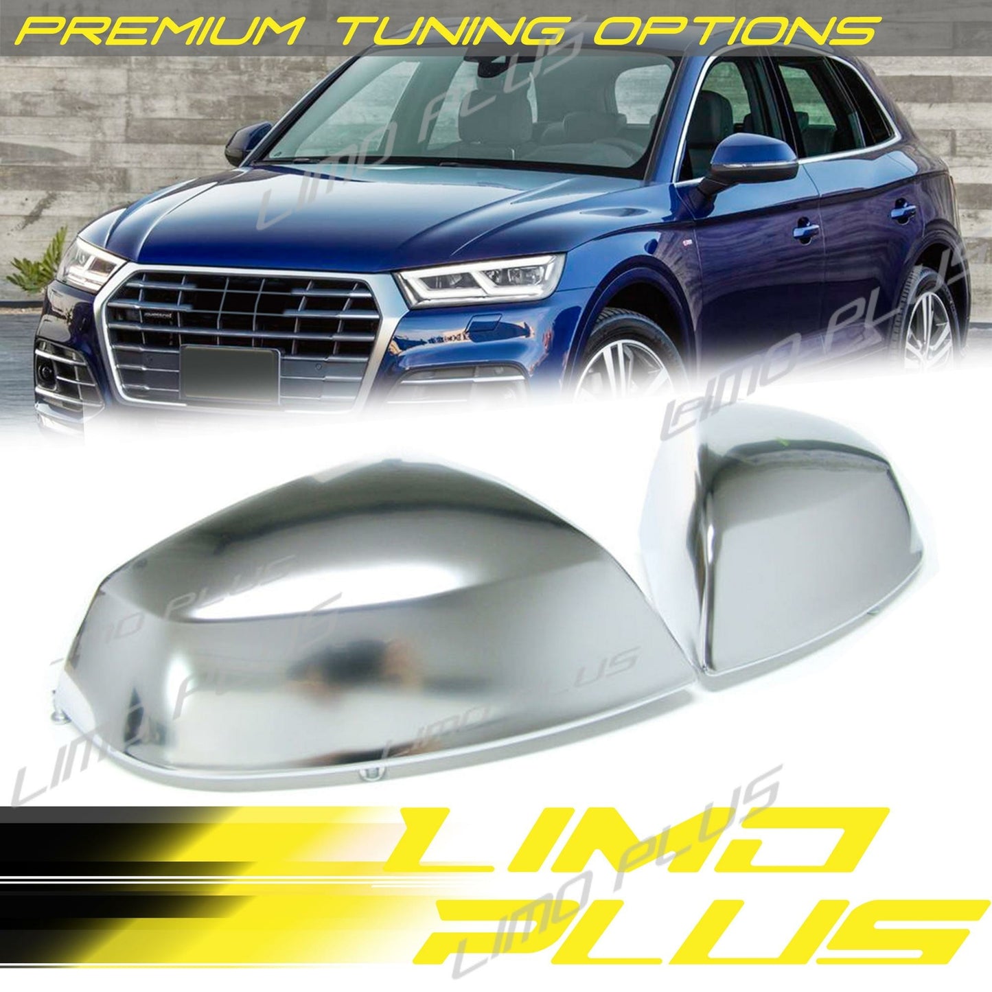 Matt Chrome side mirror covers for 2018+ for Audi Q5, SQ5, Q7, and SQ7 with Lane Assist.