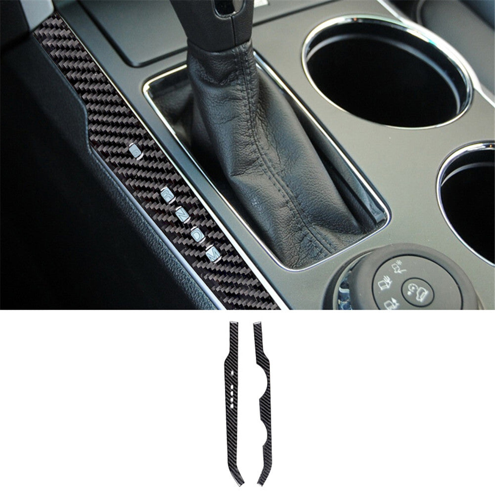 2Pcs Carbon Fiber Gear Shifter Side Trim Strip Panel for Ford Explorer 2011-2014