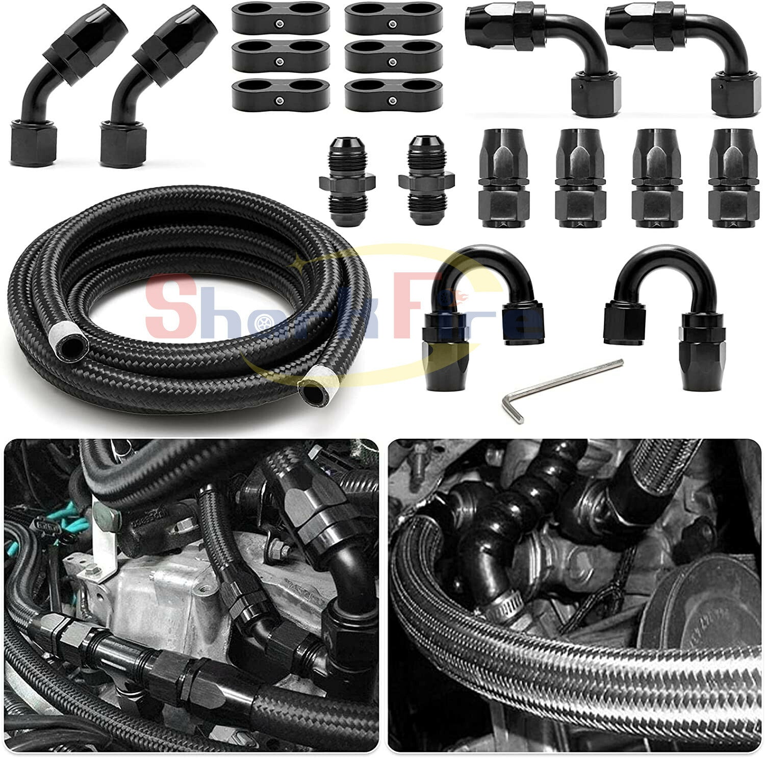 8AN 1/2 Hose Tube Nylon Braided Steel Oil/Gas Fuel Line Fittings 20ft