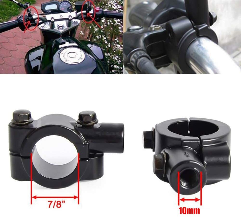 Black 7/8 22mm Handlebar 10mm Mirror Clamps Mount Bracket Street Dirt Bike