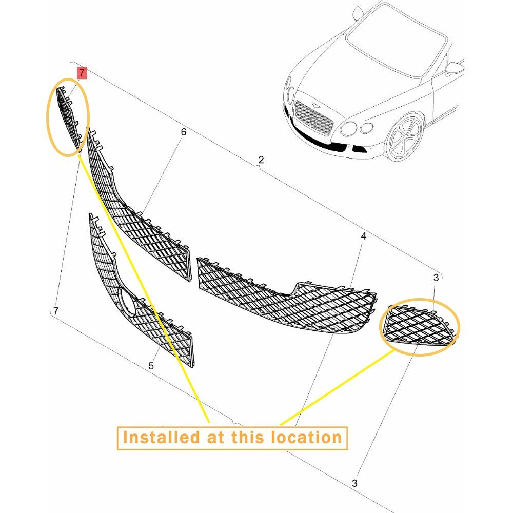 Front bumper grille for Bentley GT GTC 12-17 6.0. equipment manufacturer: 3W3807683/684
