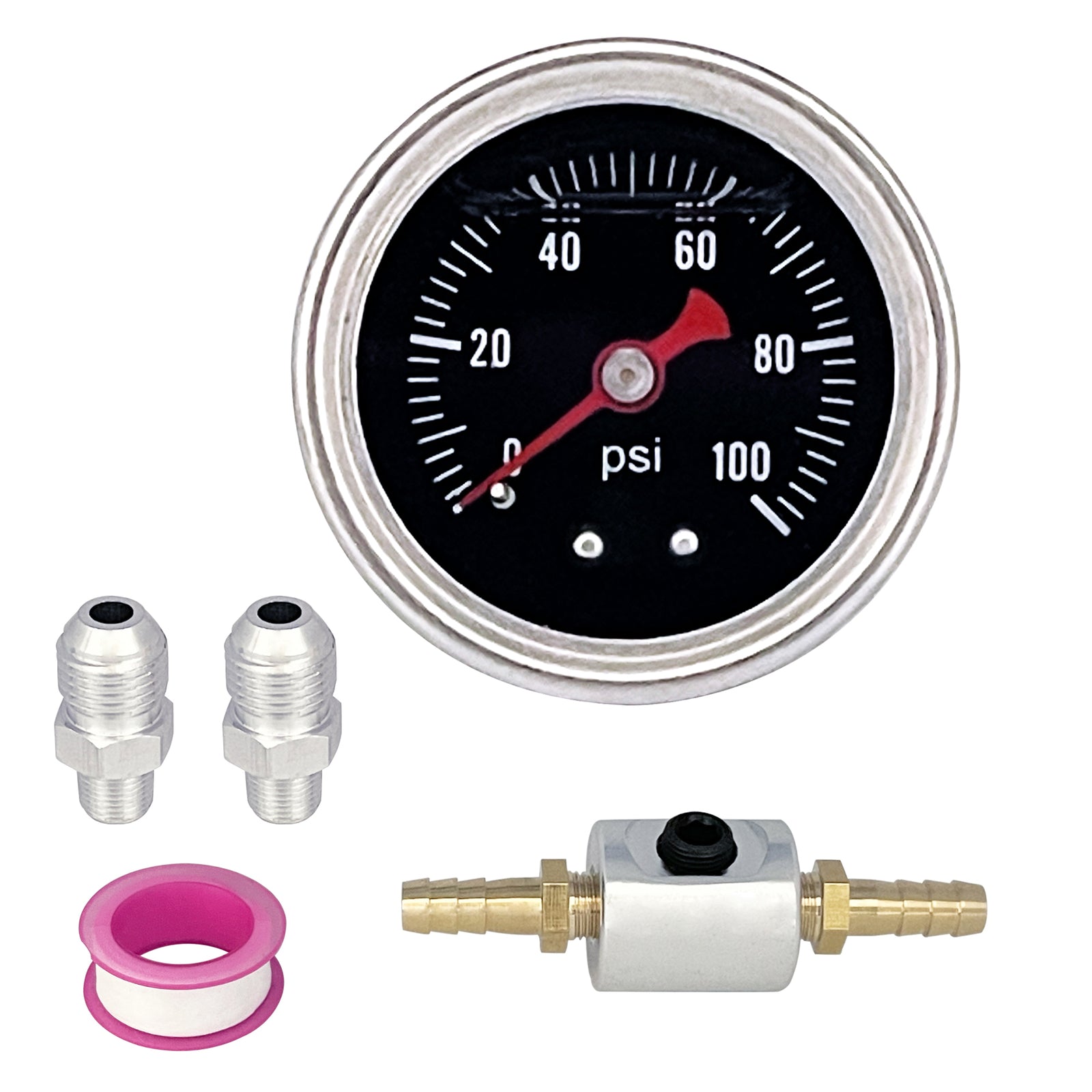 Liquid 0-100psi Fuel Pressure Gauge Regulator Gauge 1/8 NPT W/ Adapter Kit