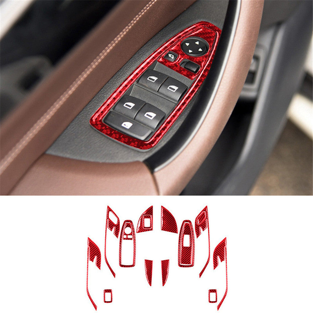 16pcs Red Carbon Fiber Door Control Panel Trim Set for BMW X1 F48 2016-2018