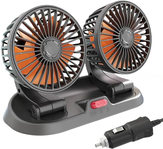 24V Dual Head Car Fan-2 Speeds with Strong Airflow 360¡ã Rotation Vehicle Cooling