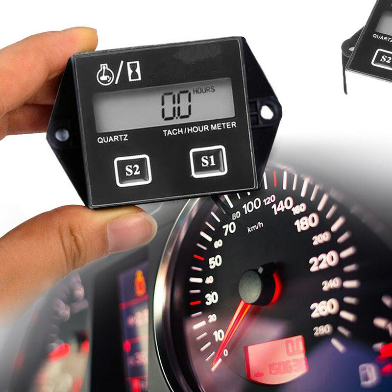 Motorcycle Waterproof LCD Digital Engine Tach Hour Meter Tachometer Gauge Engine
