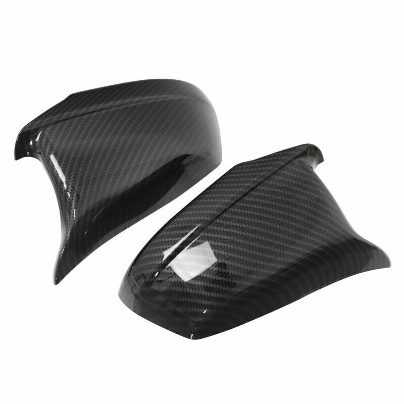 Carbon fiber mirror caps for door rearview mirrors suitable for BMW F10, F11, and Pre-LCI models (2011-2013).