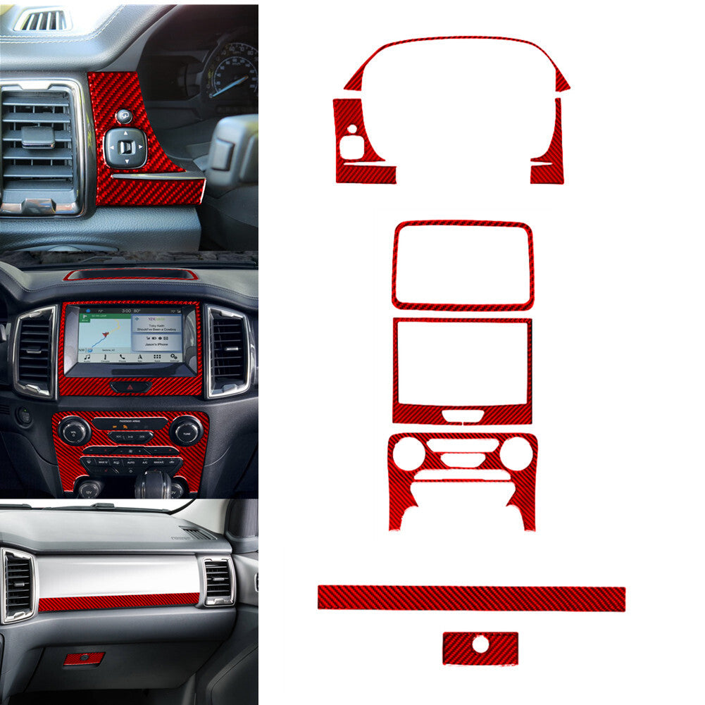 Red Carbon Fiber Interior Full Sets Cover Trim Kit for Ford Ranger 2019-2022