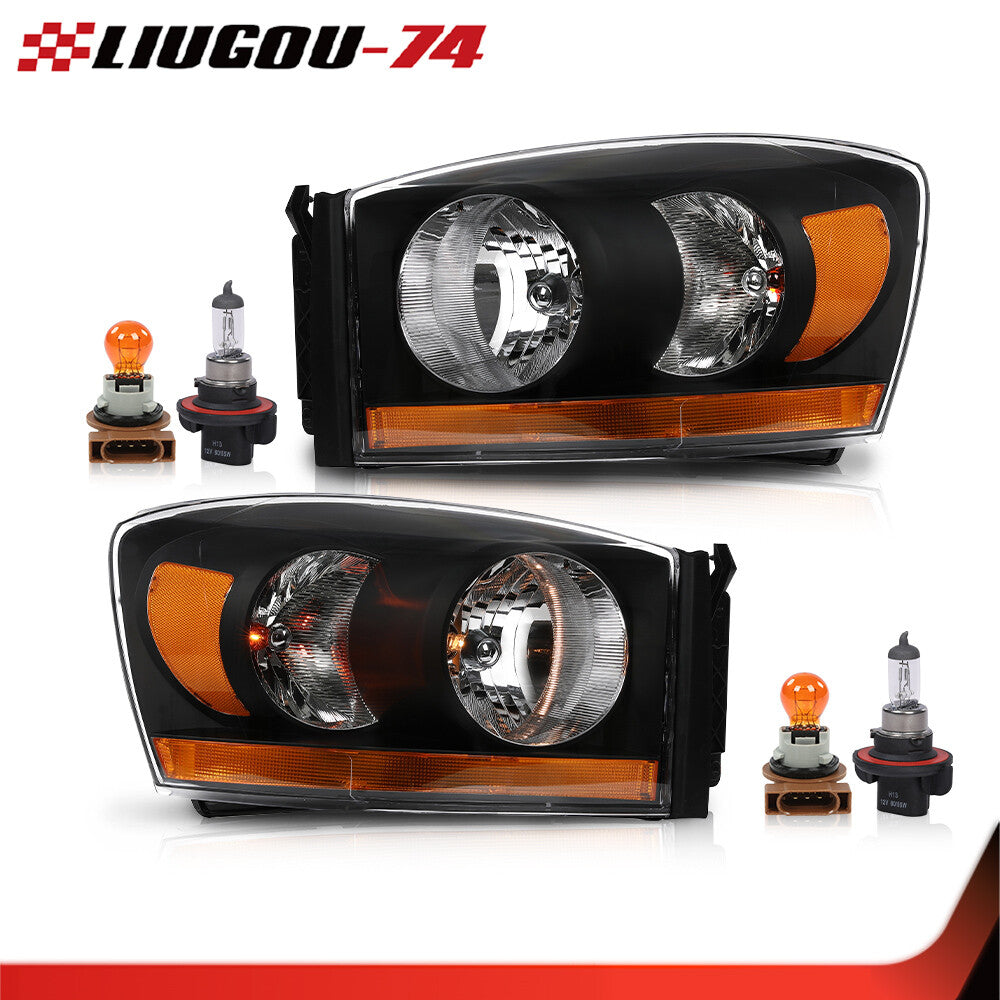 Suitable for 2006-2009 for Dodge for Ram 1500 2500 3500 headlight kit with chrome trim.