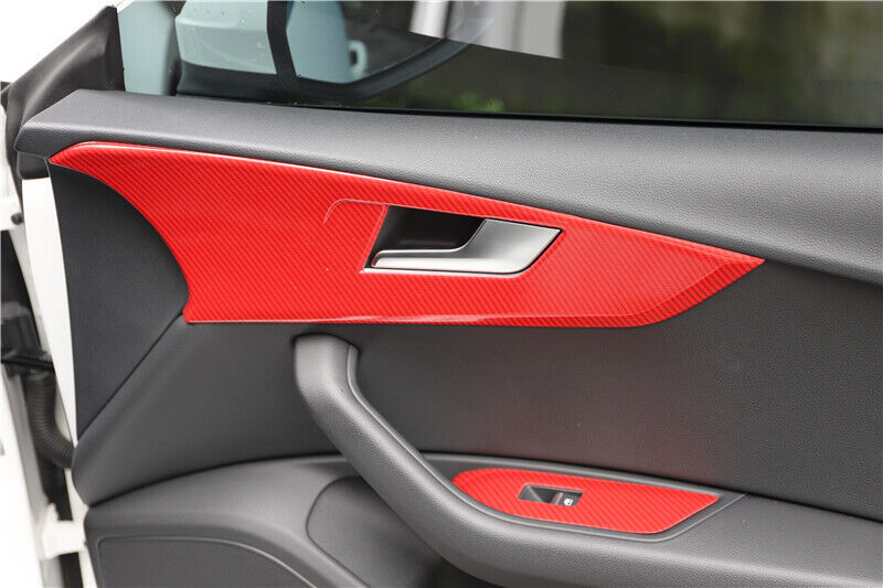 Car Inner Door Panel Cover Trim 4PCS Fit for Audi A4L 2017-2019 Red Carbon Fiber