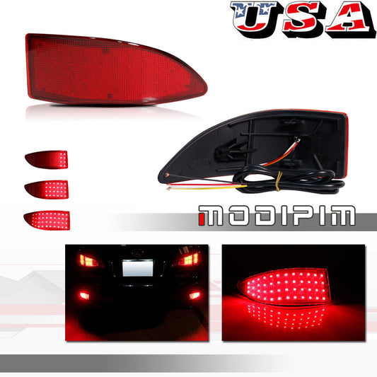 2-Pack Red Lens LED Bumper Reflector Rear Lights for 06-13 Gen2 for Lexus IS250 IS350